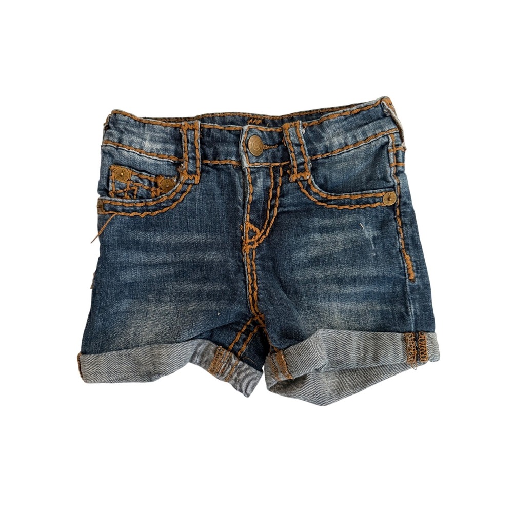 True Religion Kids Super T Shorts‎ Denim Blue Orange Stitch Size 4T